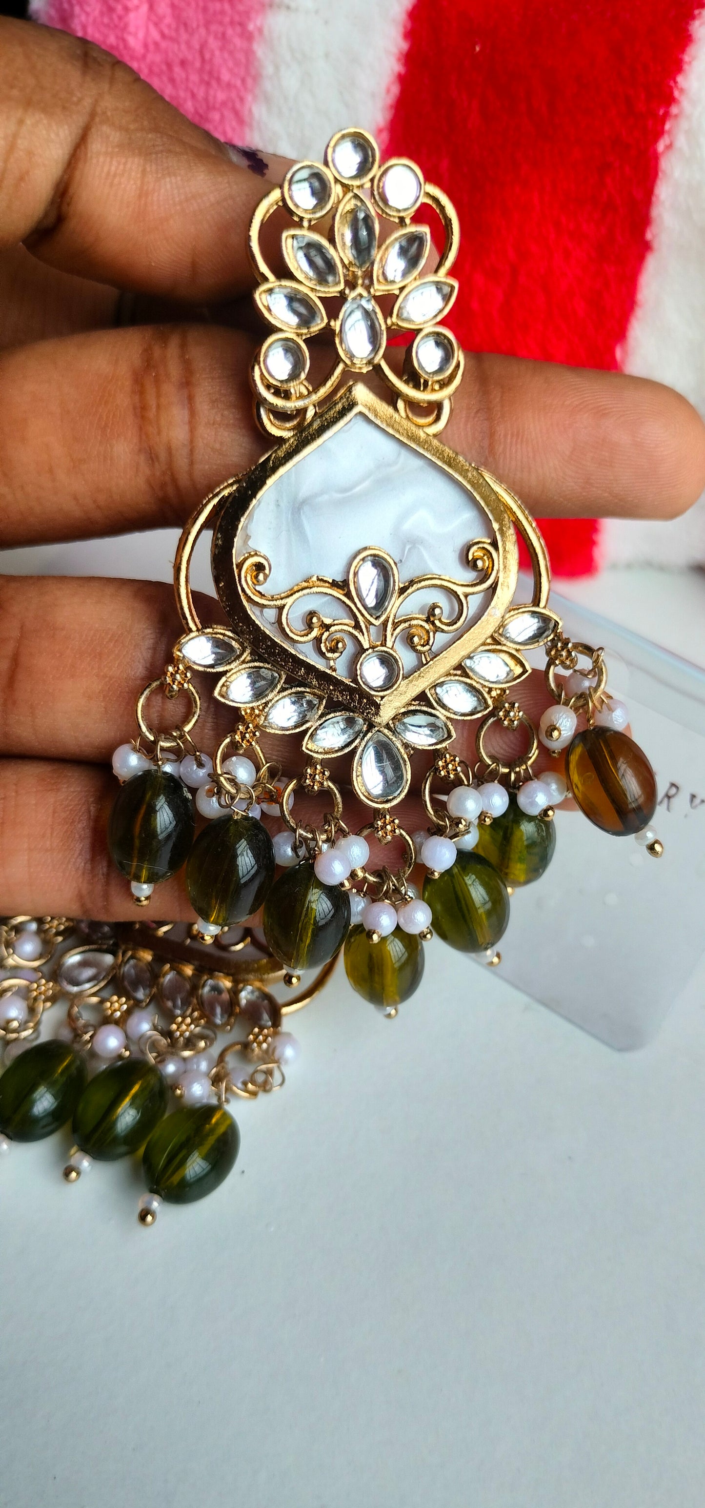 Premium Mehendi Green Colored Pearl Drop Jhumki Earrings