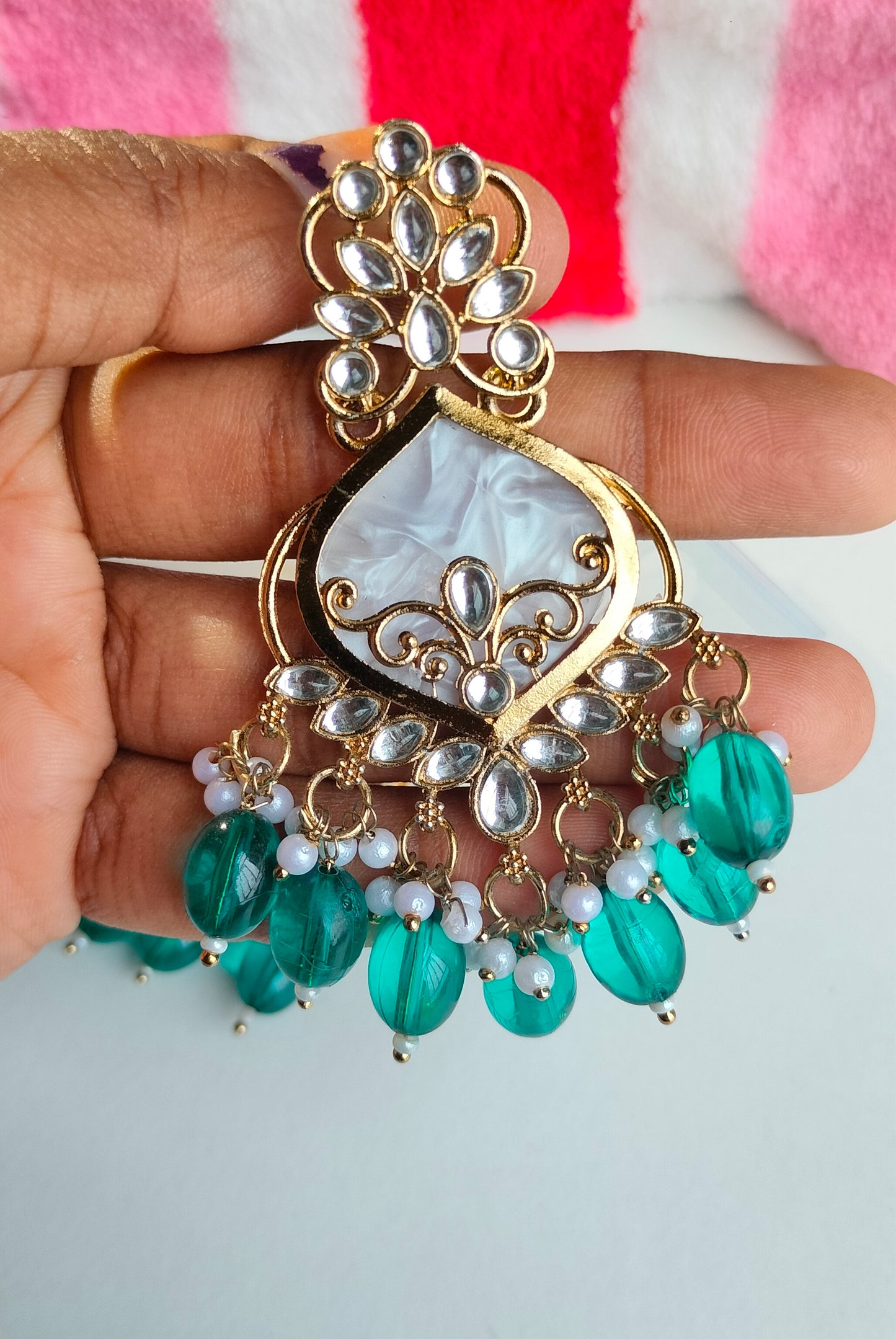 Elegant Cyan Blue Colored Pearl Jhumki Earrings for Women & Girls – Traditional Oxidized Silver Ethnic Jewelry