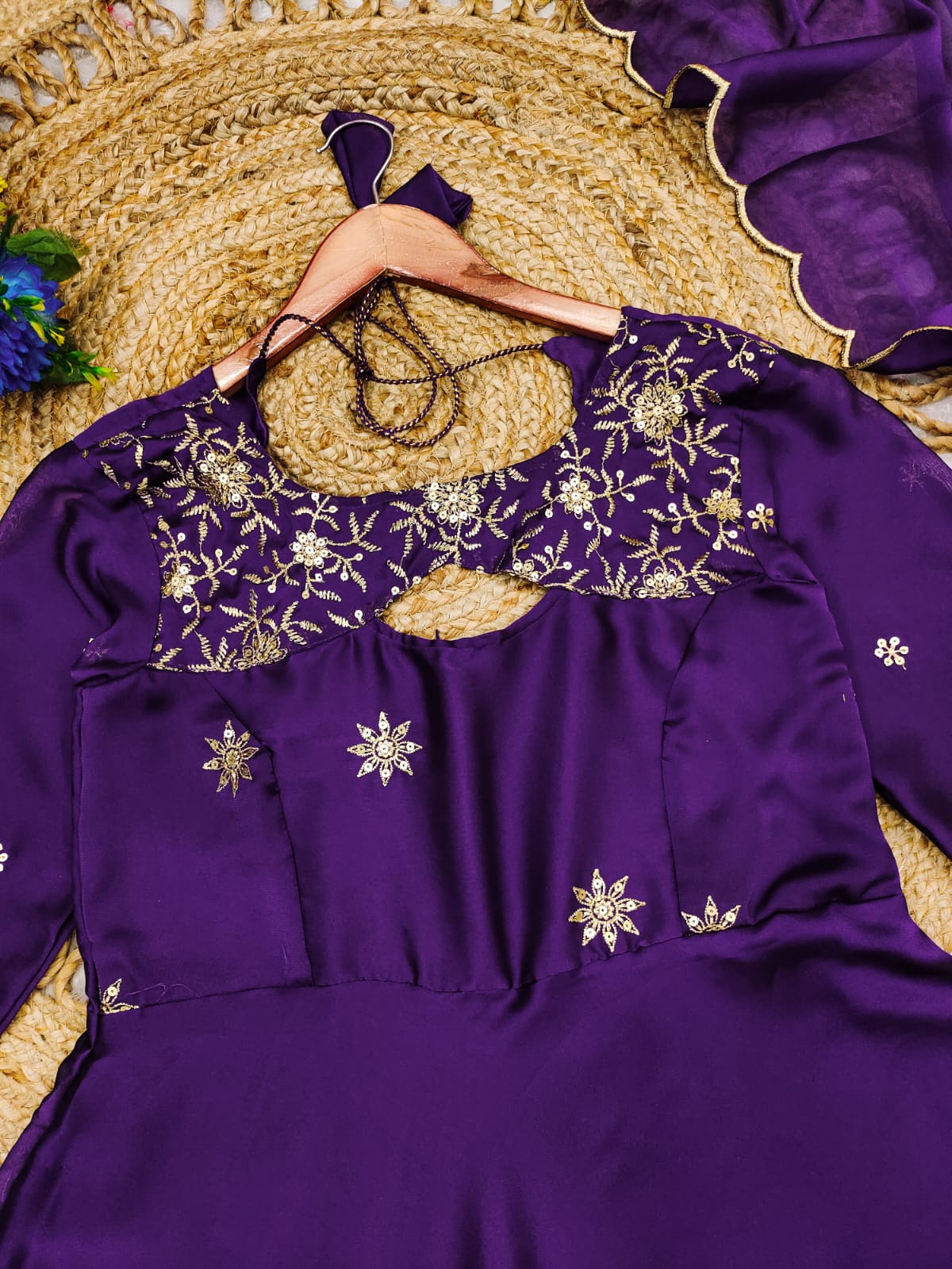 Premium Purple Colored Sparkling Georgette Glimmer Gown with Monochrome Dupatta