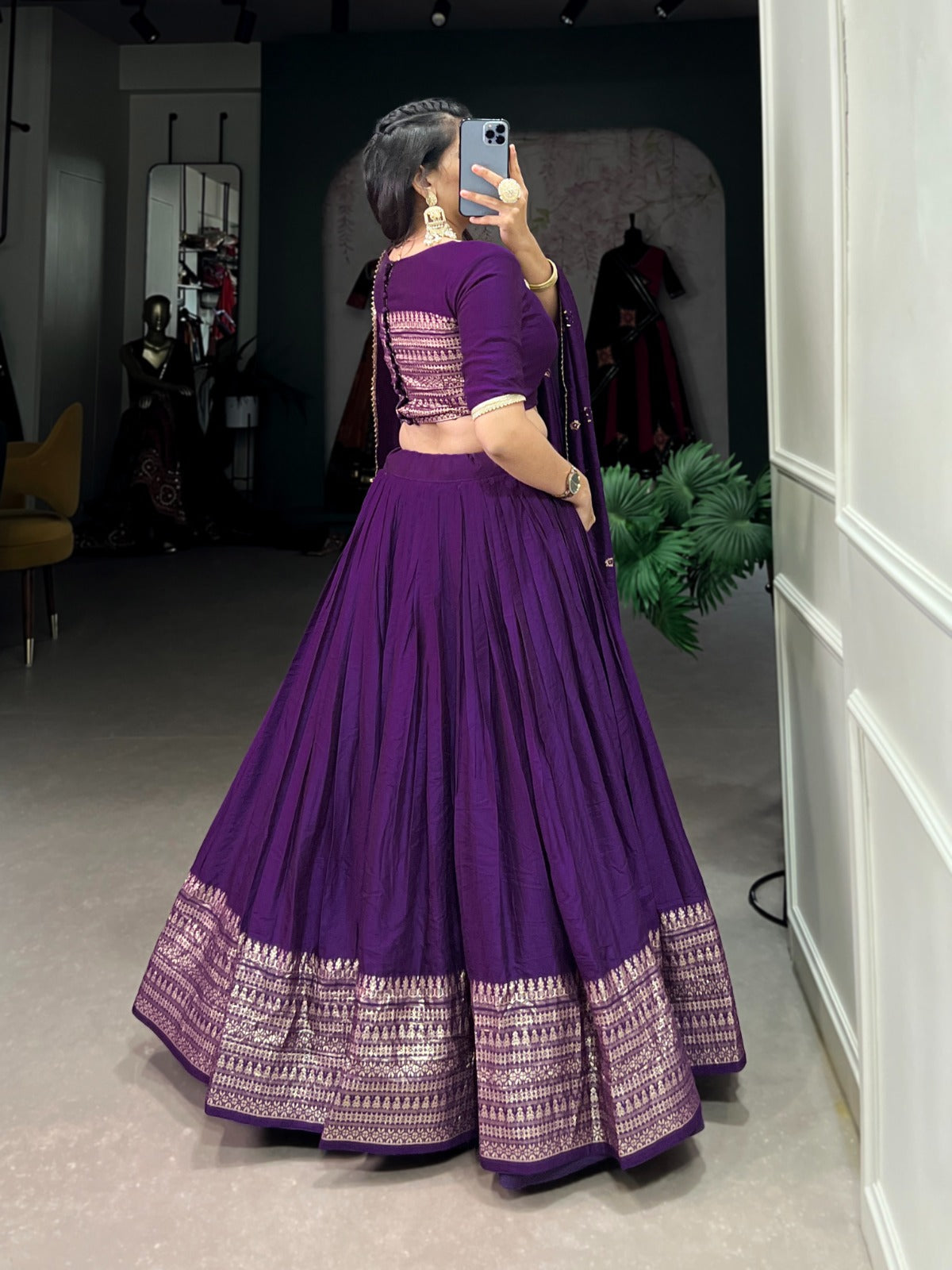 Premium Pure Chanderi Purple Colored Lehenga Choli with Zari Weaving Border & Sequins Dupatta