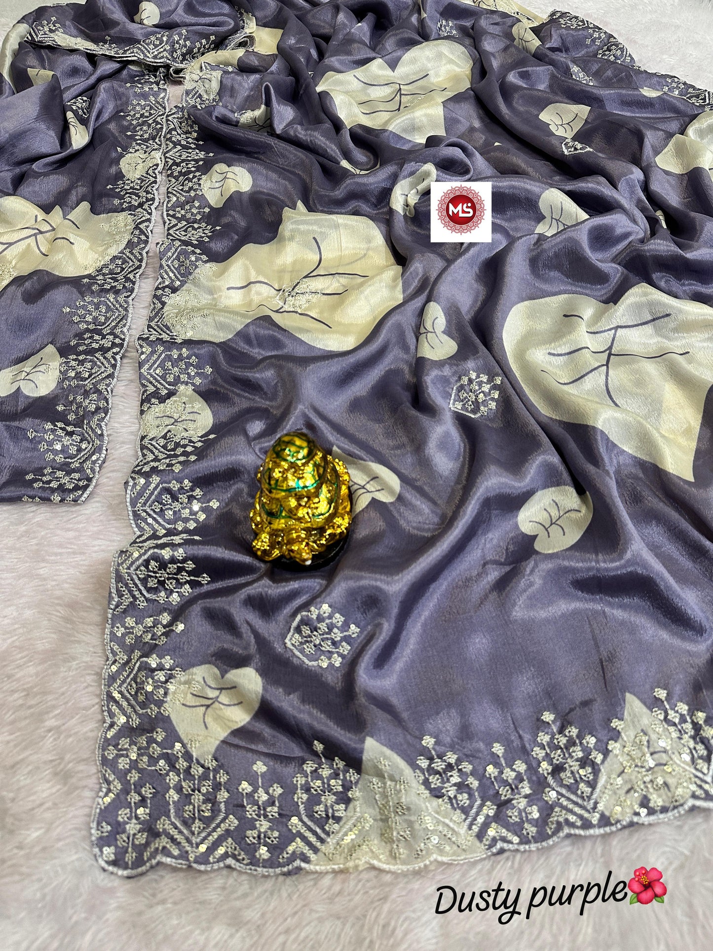 Premium Fancy Dusty Purple Colored Chinon Silk Sequin & Multi Embroidery Saree with Concept Pallu & Matching Blouse