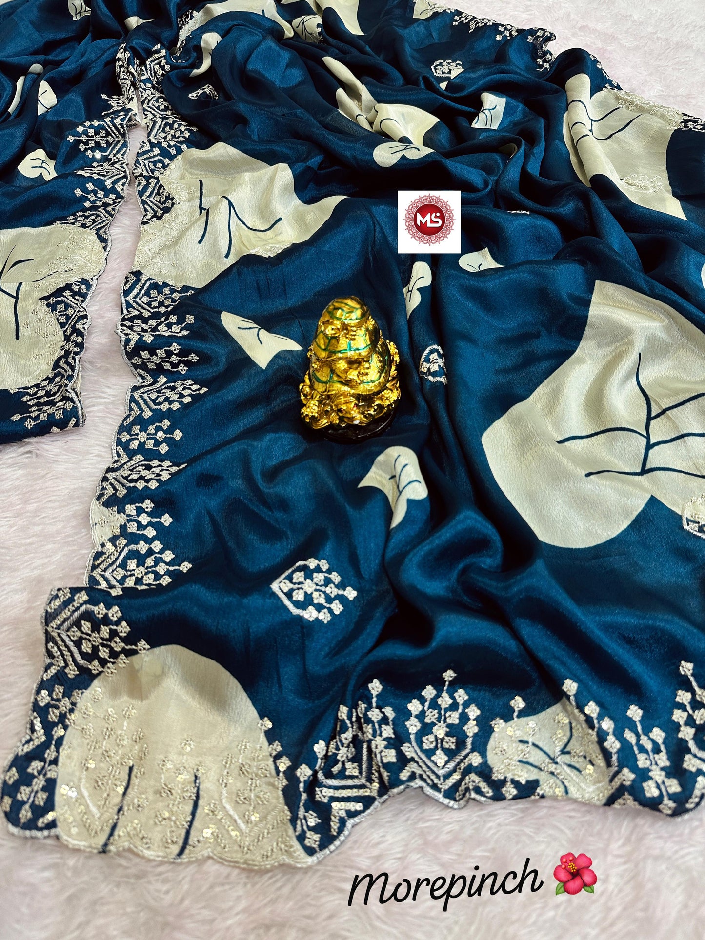 Premium Fancy Morepinch Chinon Silk Sequin & Multi Embroidery Saree with Concept Pallu & Matching Blouse