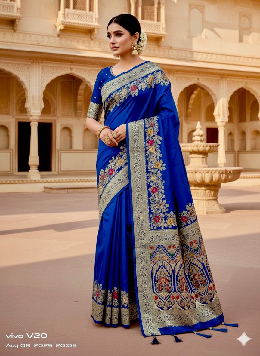 Premium Royal Blue Dolla Silk Gala Saree with Rich Zari Pallu, Woven Border & Tassels