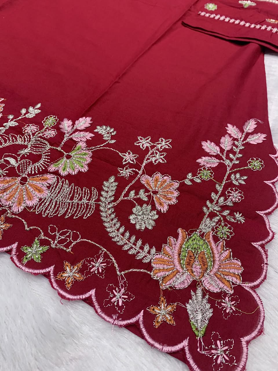 Premium Cotton Maroon Colored Embroidered Kurti for Women