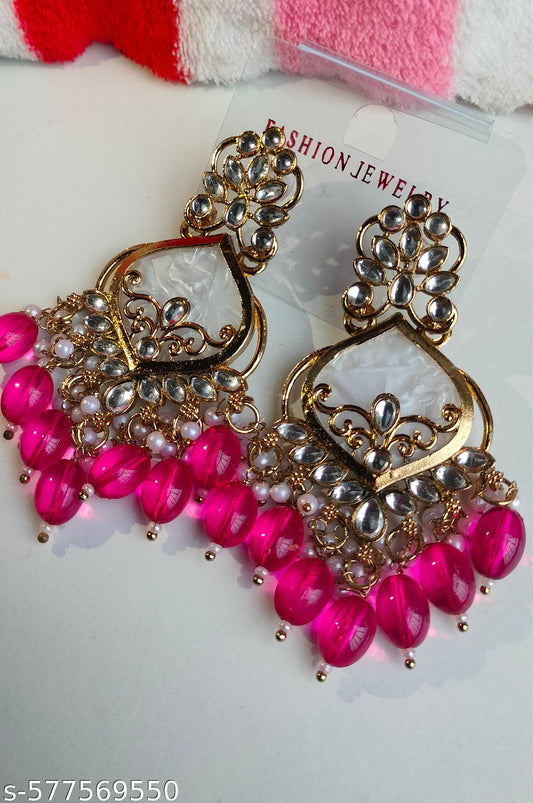 Elegant Rani Pink Colored Pearl Jhumki Earrings for Women & Girls – Traditional Oxidized Silver Ethnic Jewelry