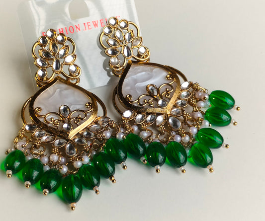Elegant Green Colored Pearl Jhumki Earrings for Women & Girls – Traditional Oxidized Silver Ethnic Jewelry
