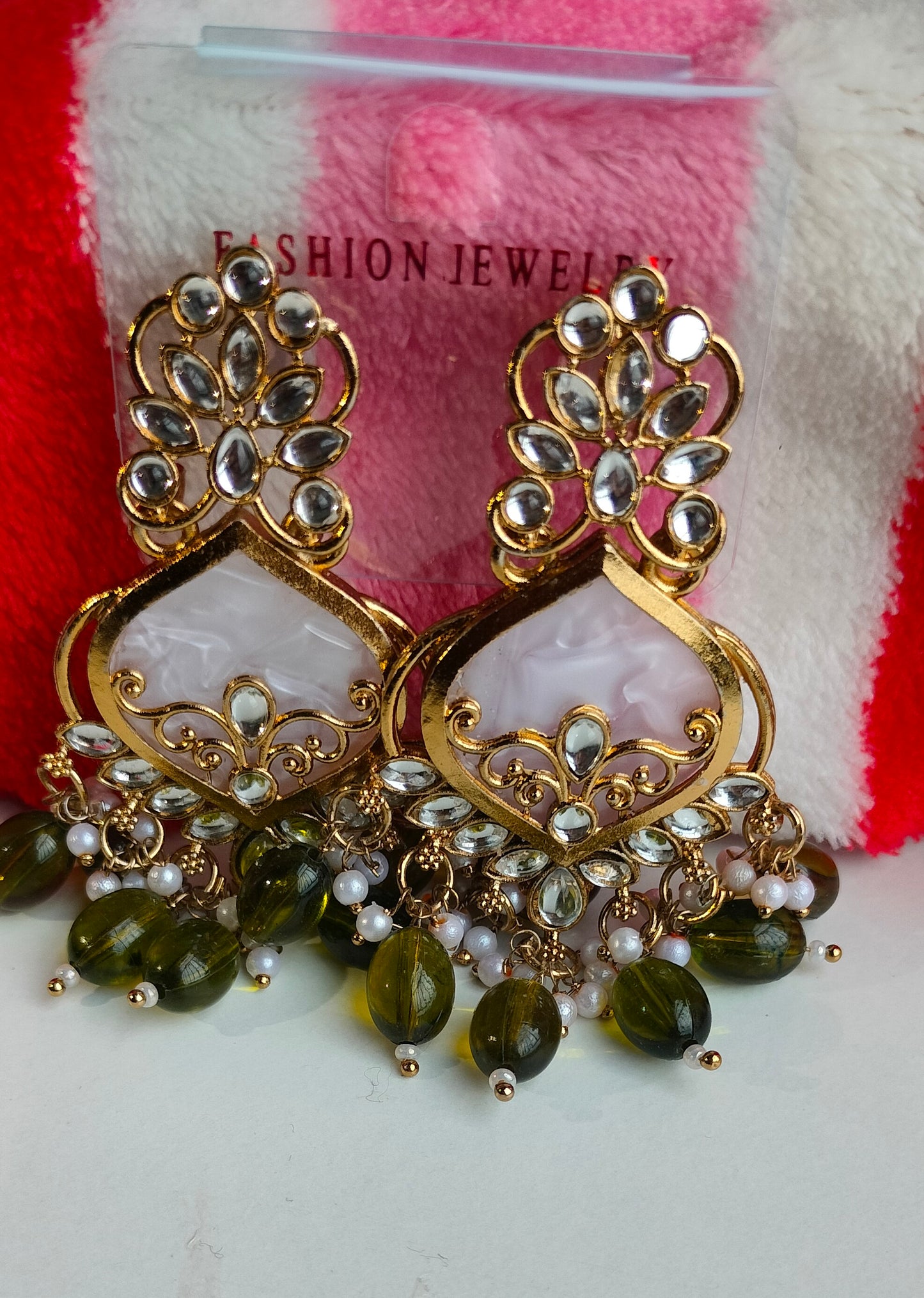 Premium Mehendi Green Colored Pearl Drop Jhumki Earrings