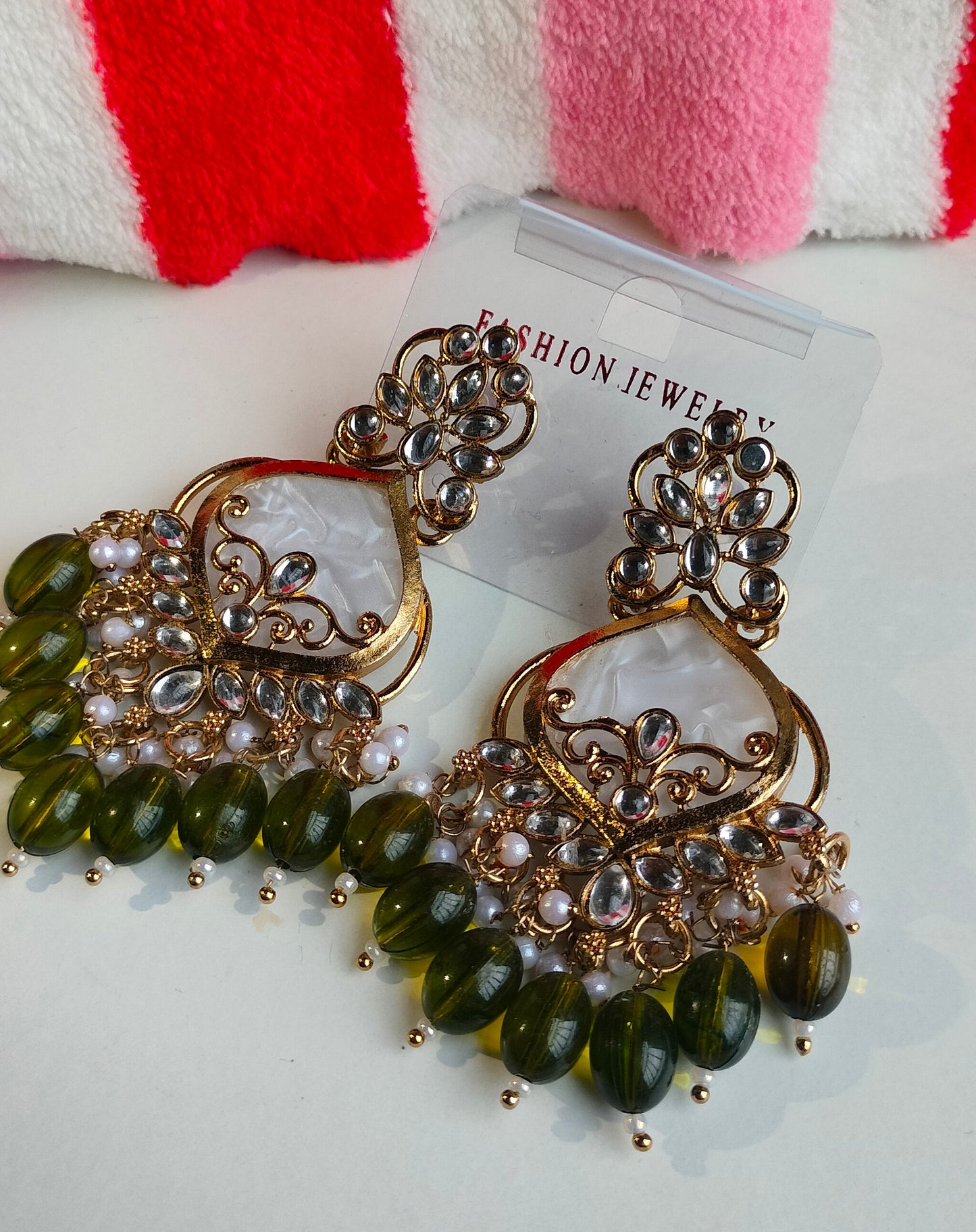 Premium Mehendi Green Colored Pearl Drop Jhumki Earrings