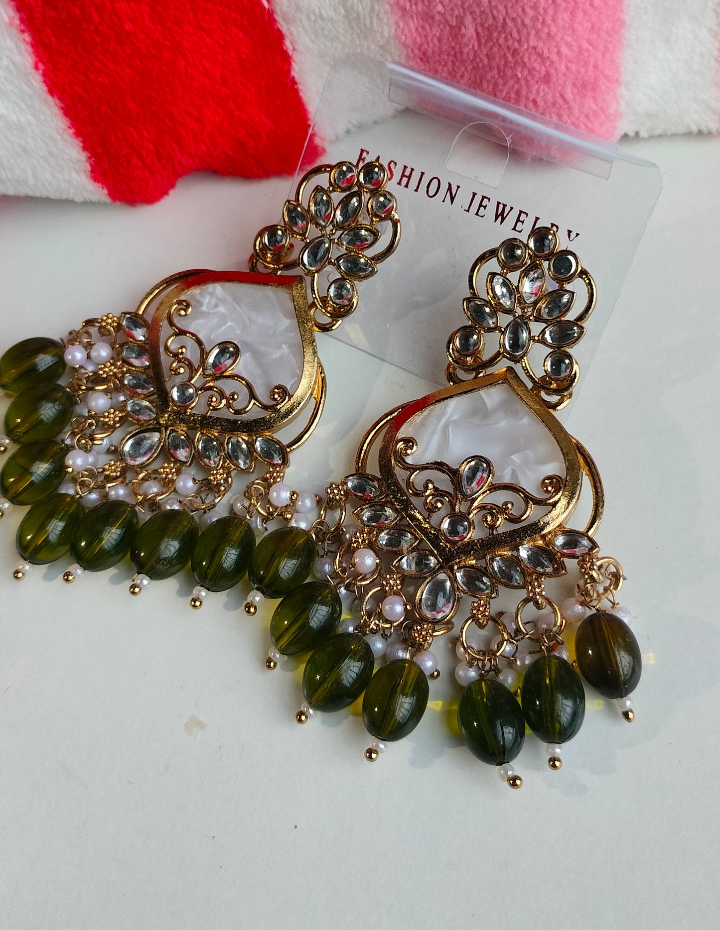 Premium Mehendi Green Colored Pearl Drop Jhumki Earrings