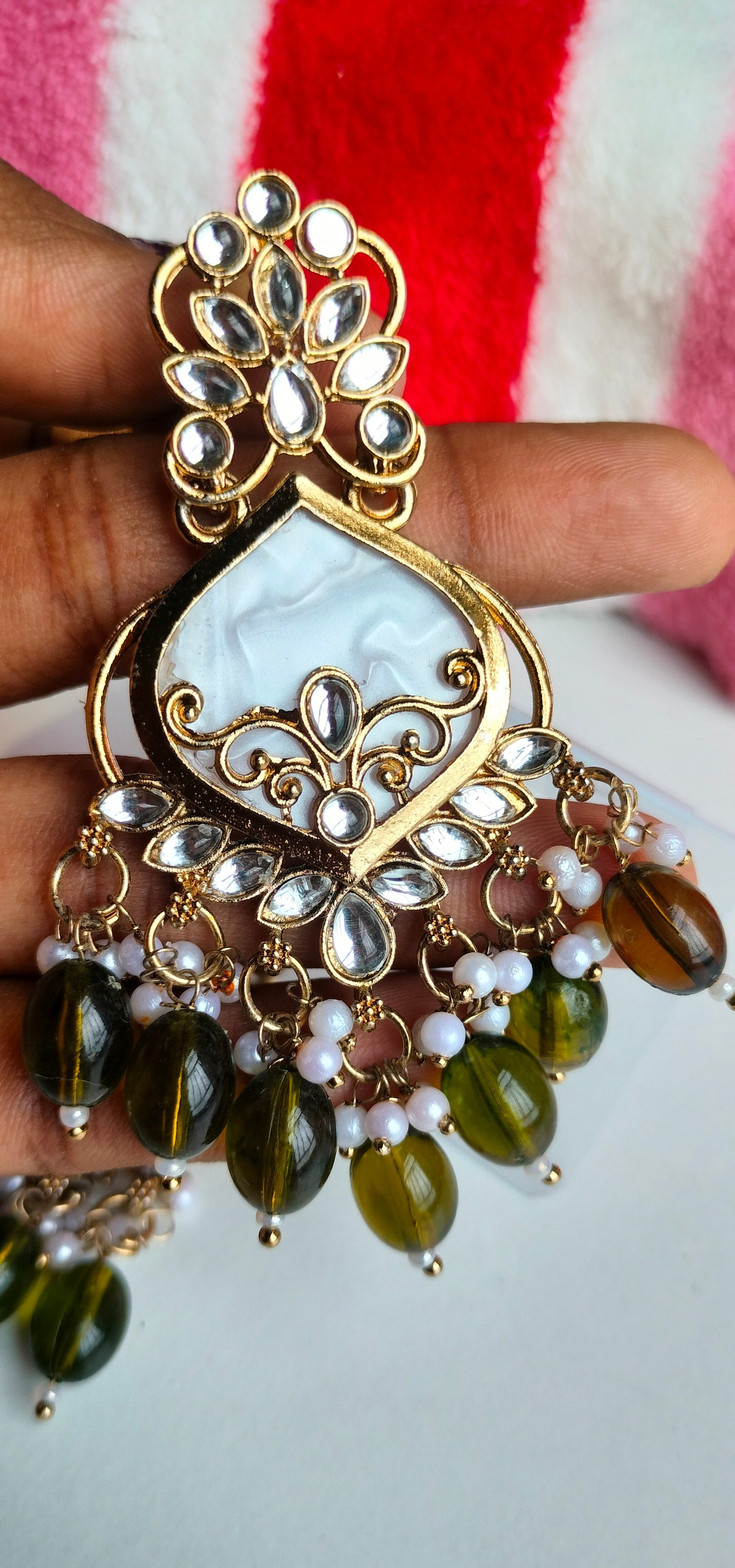 Premium Mehendi Green Colored Pearl Drop Jhumki Earrings