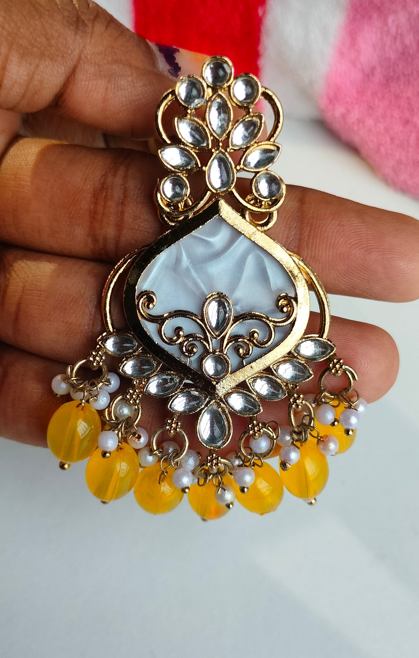 Elegant Yellow Colored Pearl Jhumki Earrings for Women & Girls – Traditional Oxidized Silver Ethnic Jewelry