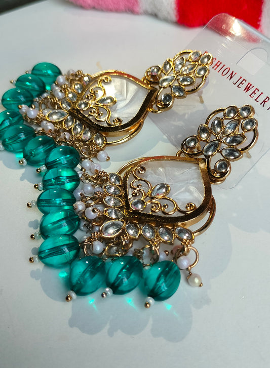 Elegant Cyan Blue Colored Pearl Jhumki Earrings for Women & Girls – Traditional Oxidized Silver Ethnic Jewelry