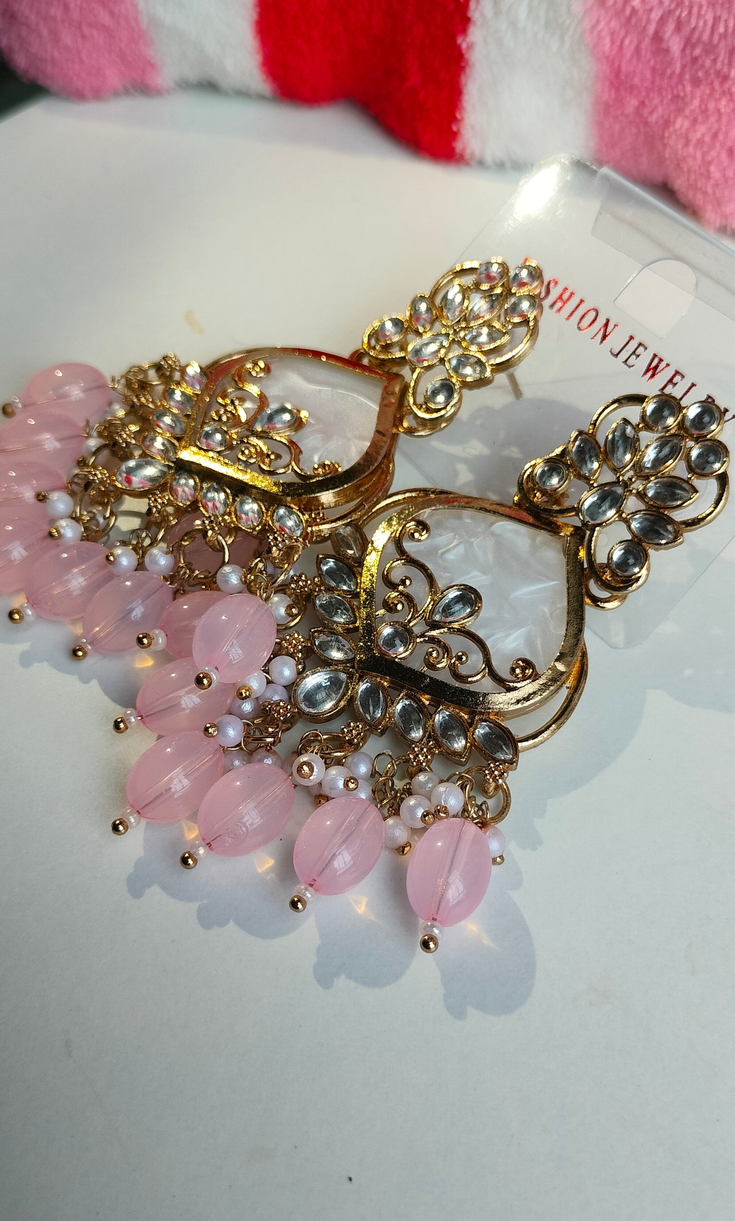 Elegant Pink Colored Pearl Jhumki Earrings for Women & Girls – Traditional Oxidized Silver Ethnic Jewelry