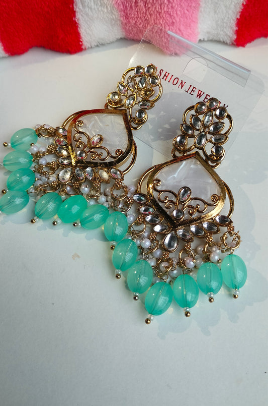 Elegant Rama Green Colored Pearl Jhumki Earrings for Women & Girls – Traditional Oxidized Silver Ethnic Jewelry