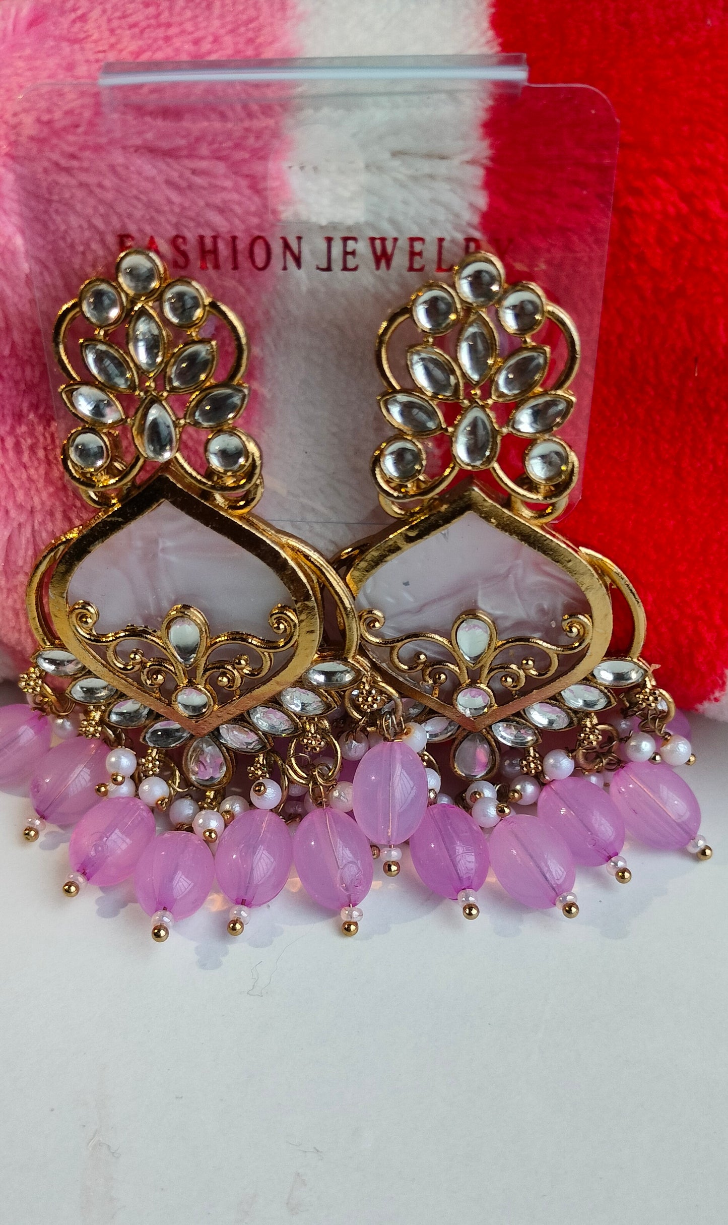 Premium Light Pink Colored Pearl Drop Jhumki Earrings