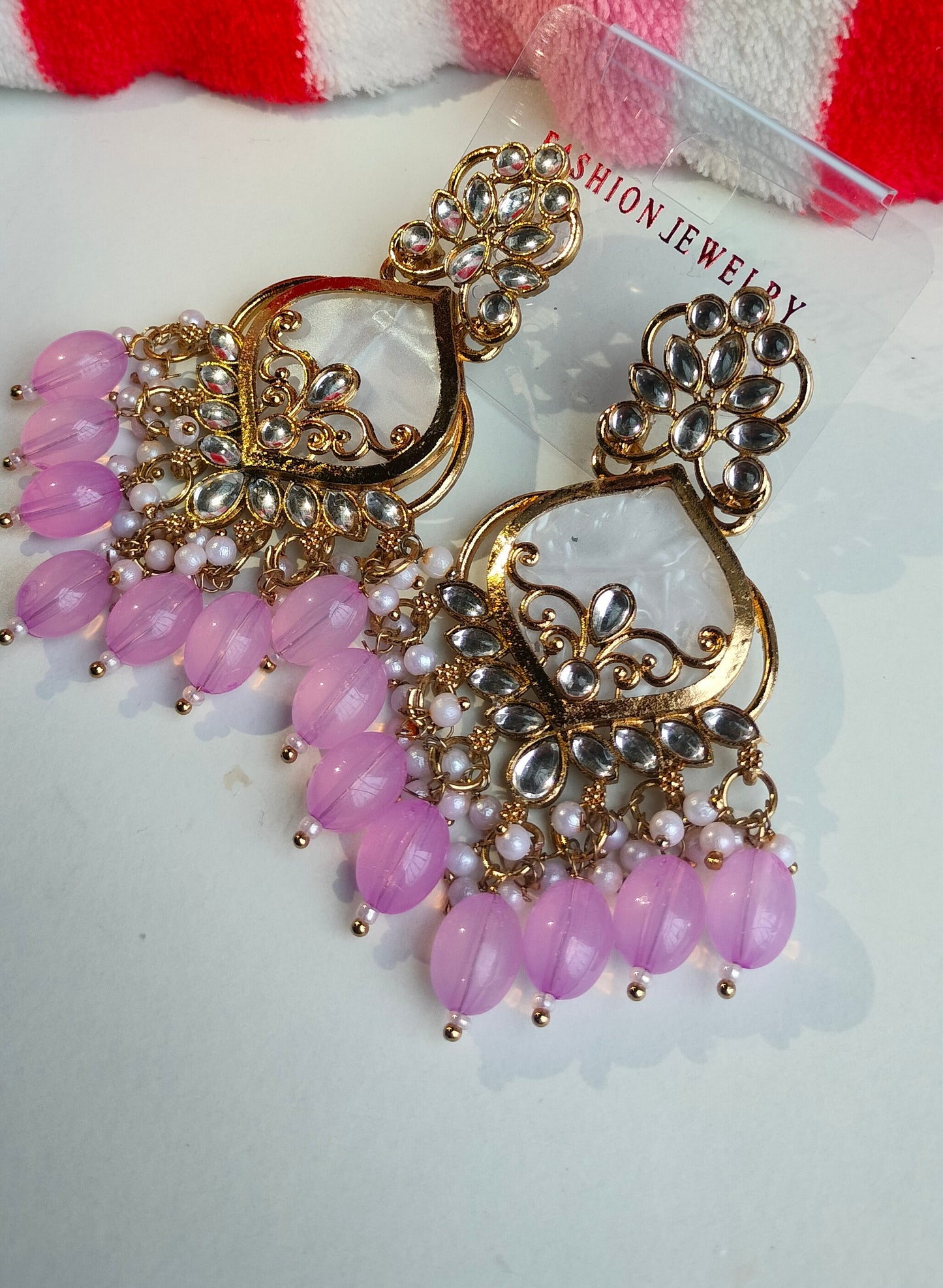 Premium Light Pink Colored Pearl Drop Jhumki Earrings
