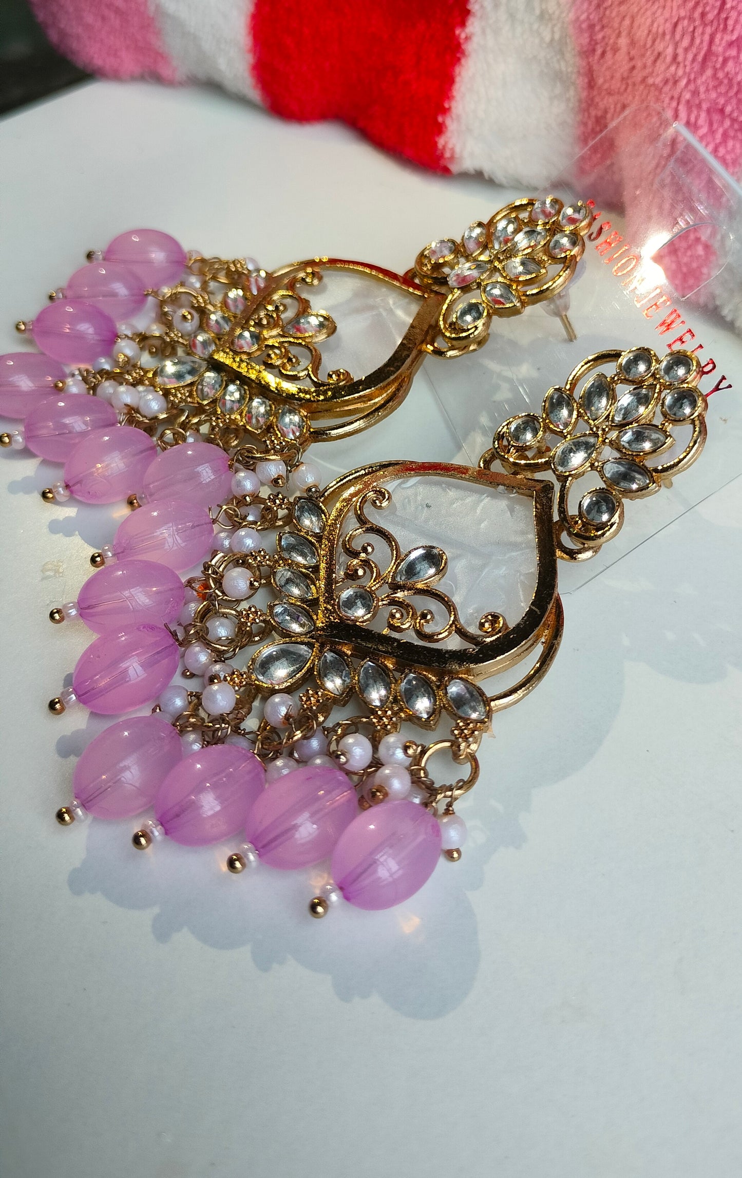 Premium Light Pink Colored Pearl Drop Jhumki Earrings