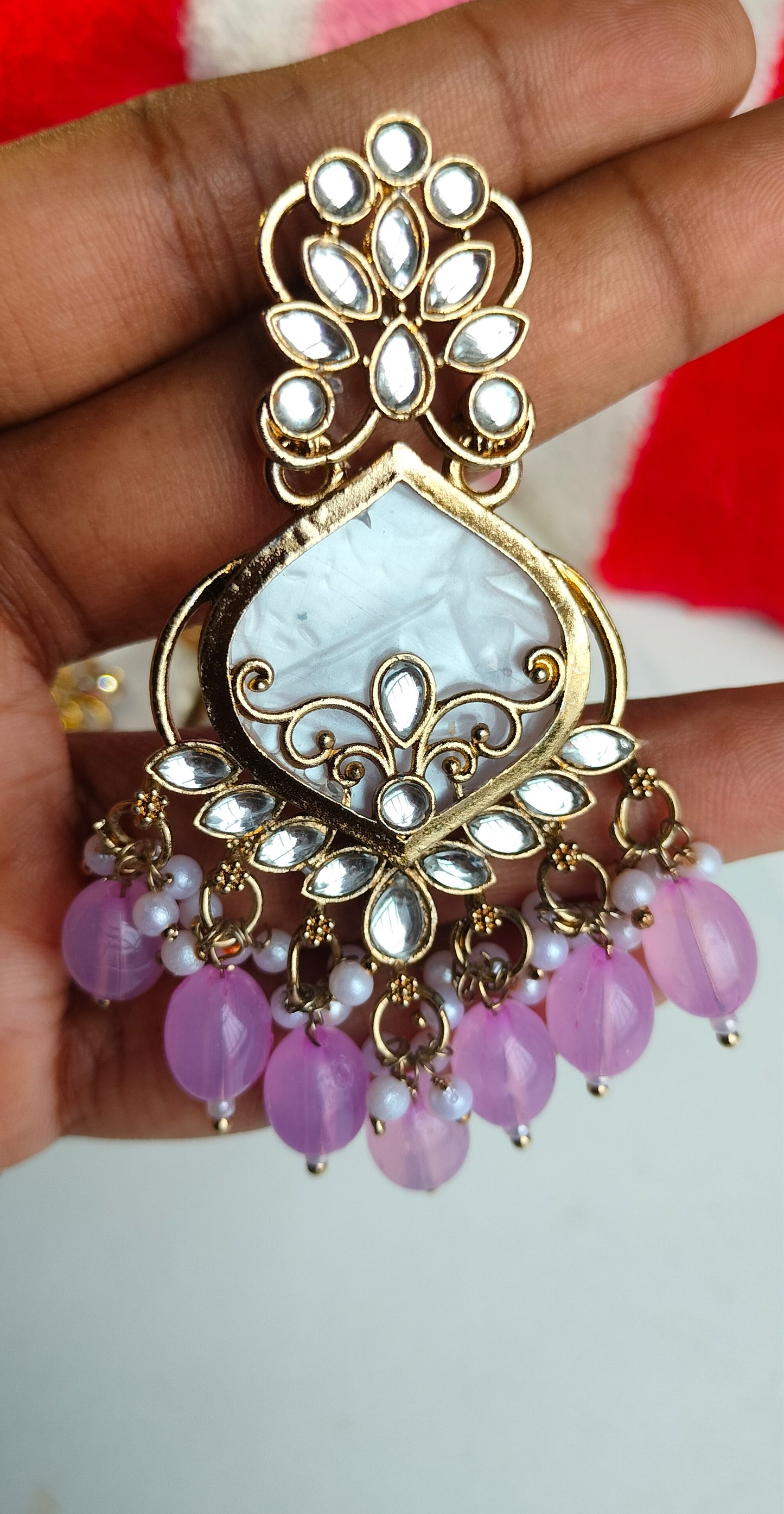 Premium Light Pink Colored Pearl Drop Jhumki Earrings