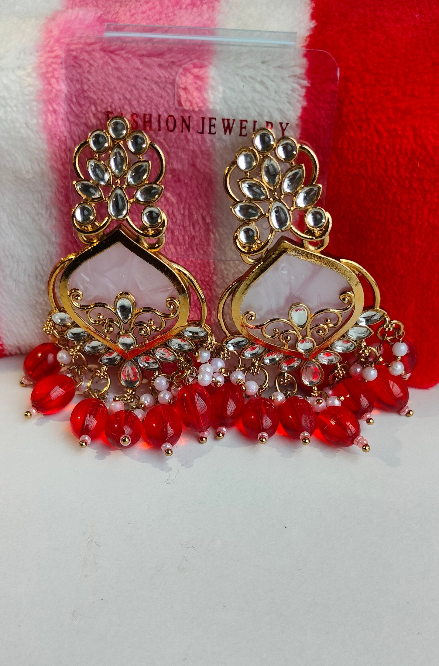 Elegant Red Colored Pearl Jhumki Earrings for Women & Girls – Traditional Oxidized Silver Ethnic Jewelry