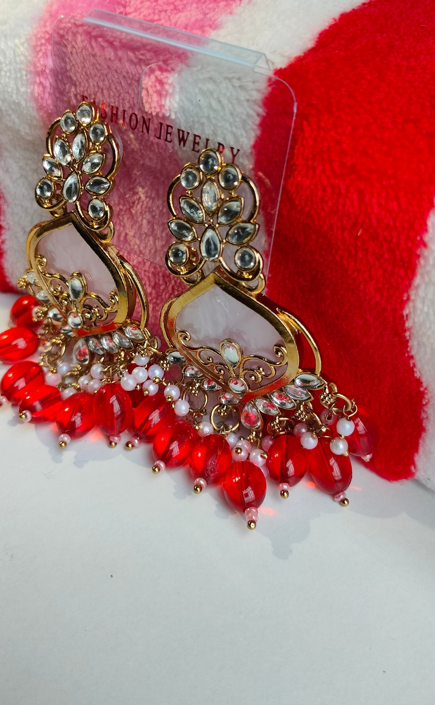 Elegant Red Colored Pearl Jhumki Earrings for Women & Girls – Traditional Oxidized Silver Ethnic Jewelry