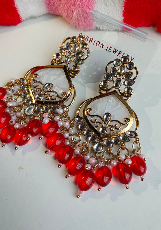 Elegant Red Colored Pearl Jhumki Earrings for Women & Girls – Traditional Oxidized Silver Ethnic Jewelry
