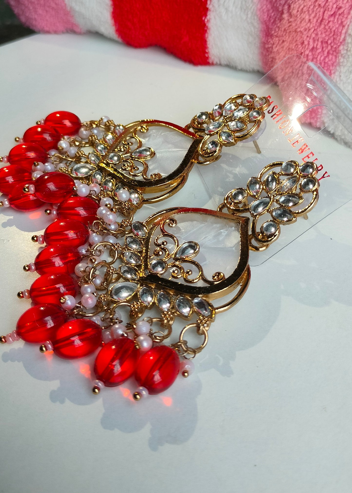 Elegant Red Colored Pearl Jhumki Earrings for Women & Girls – Traditional Oxidized Silver Ethnic Jewelry