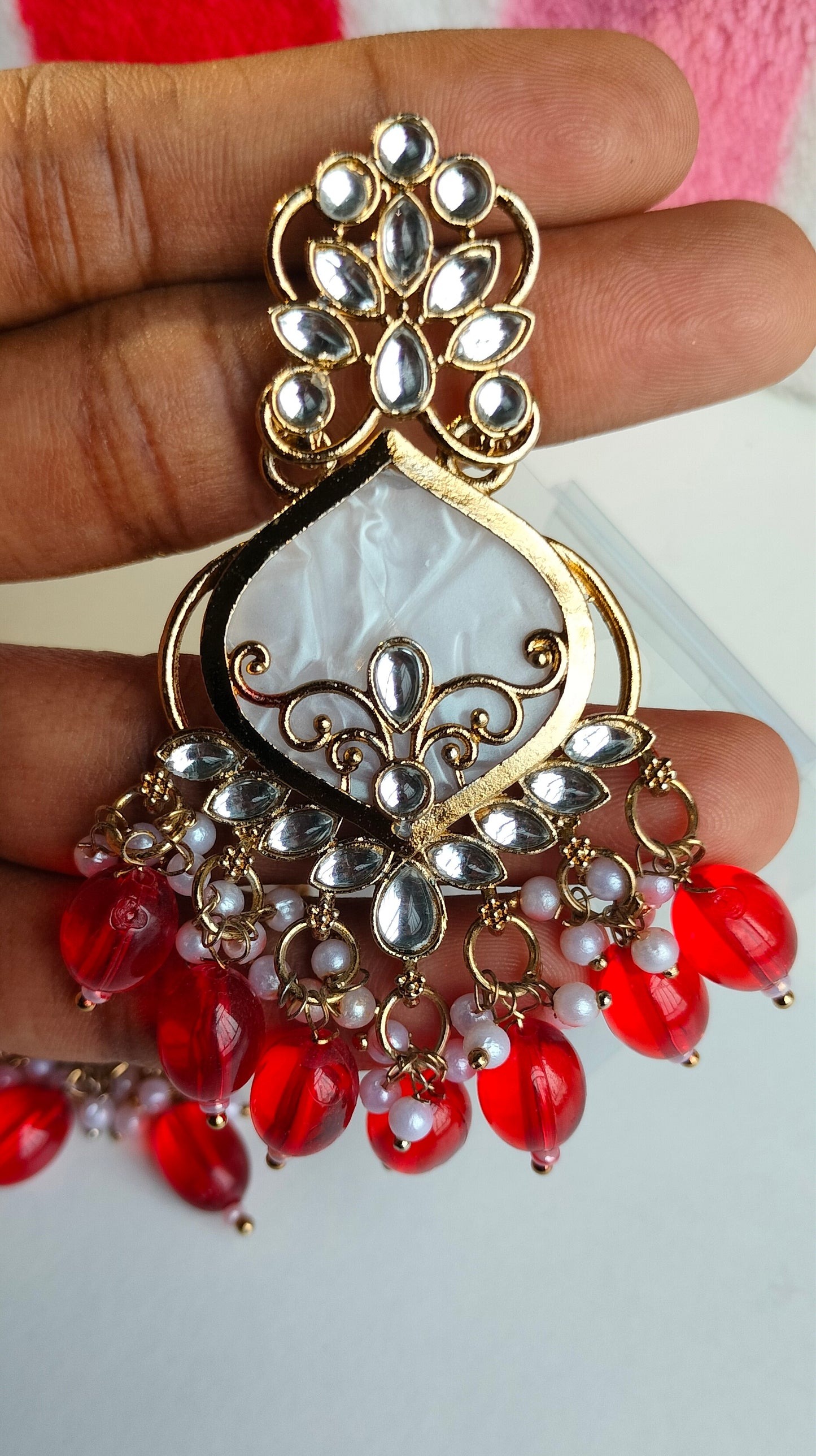 Elegant Red Colored Pearl Jhumki Earrings for Women & Girls – Traditional Oxidized Silver Ethnic Jewelry