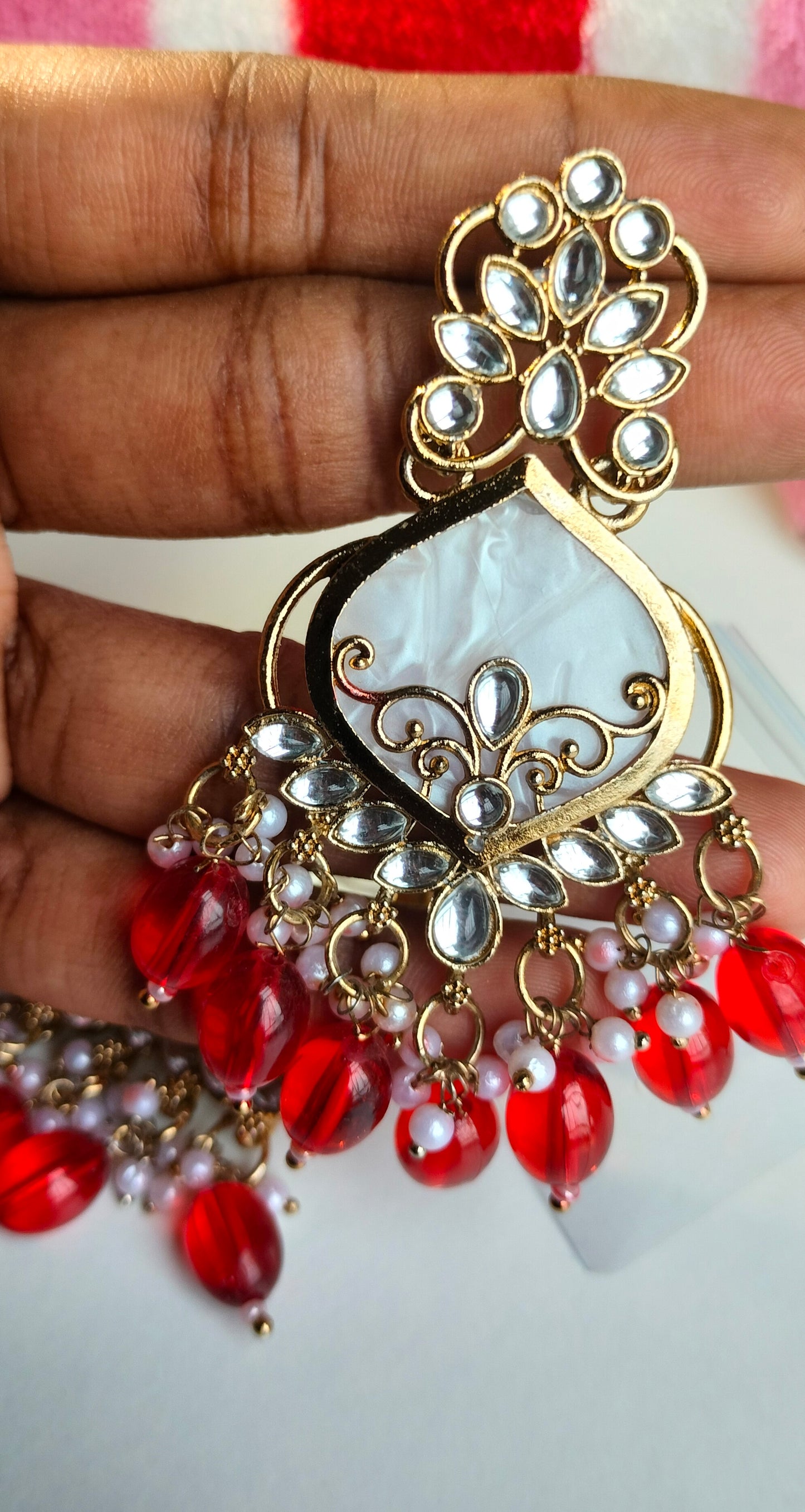 Elegant Red Colored Pearl Jhumki Earrings for Women & Girls – Traditional Oxidized Silver Ethnic Jewelry