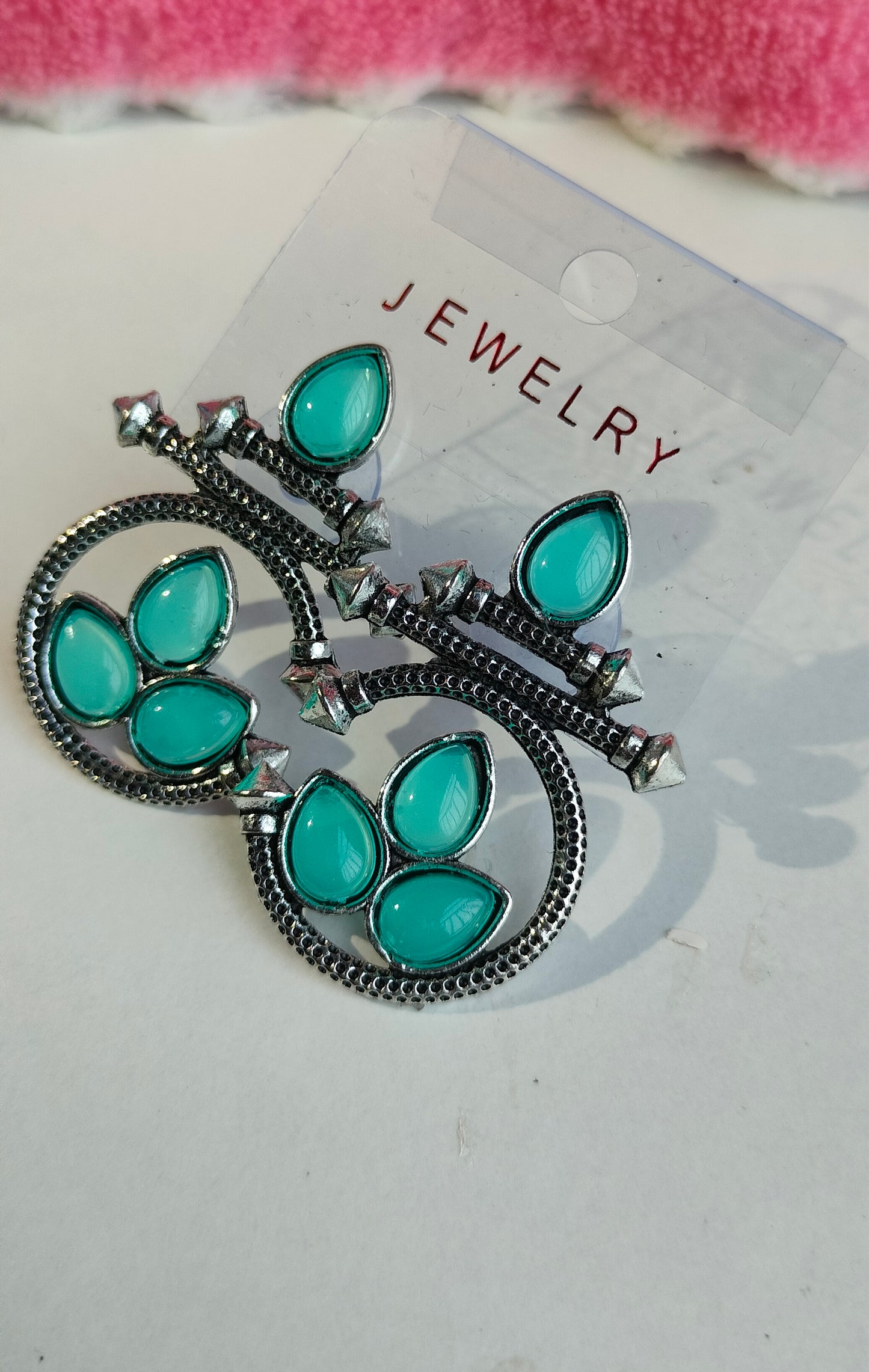 Designer Oxidised Silver Earrings with Rama Green Stones