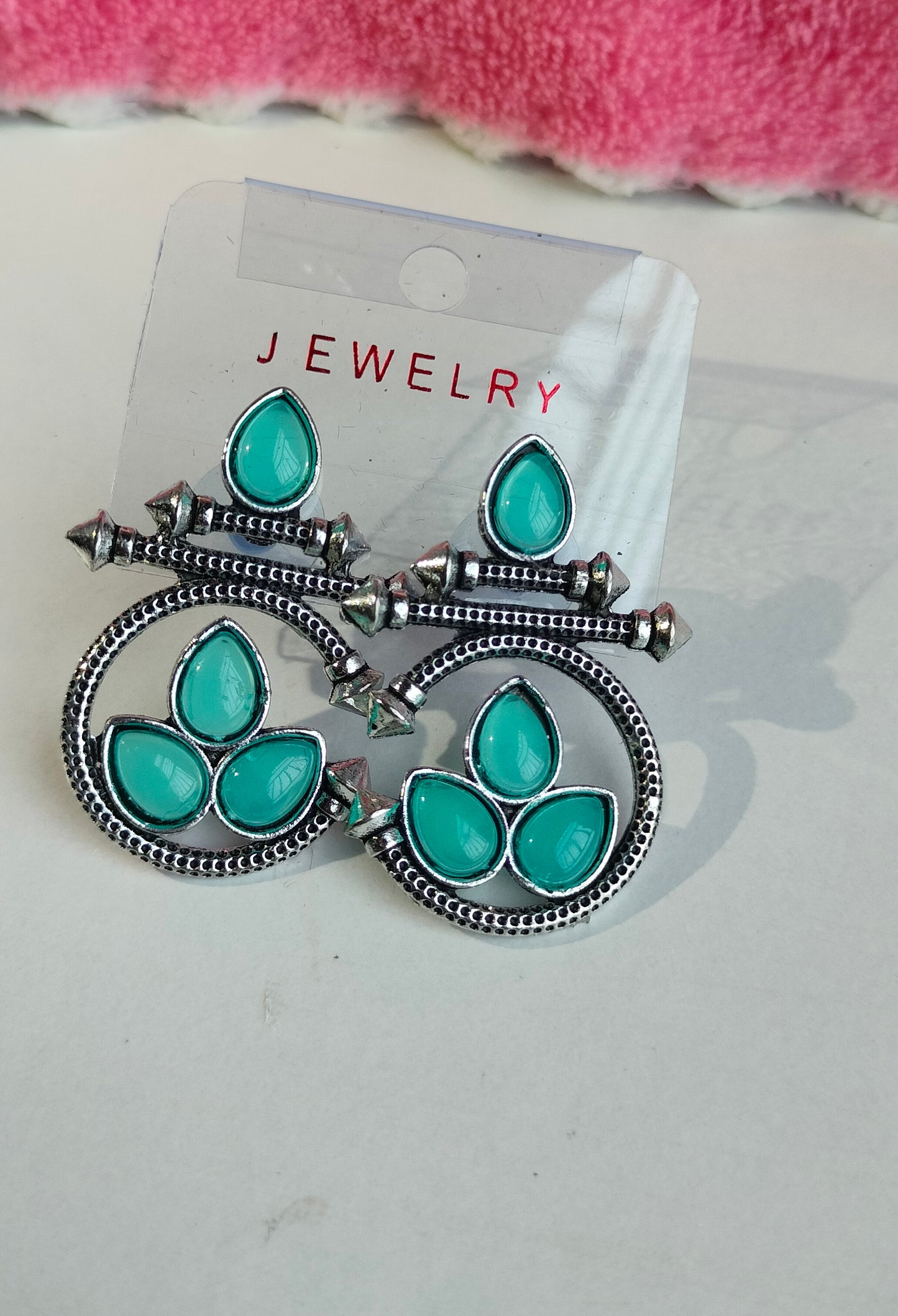 Designer Oxidised Silver Earrings with Rama Green Stones