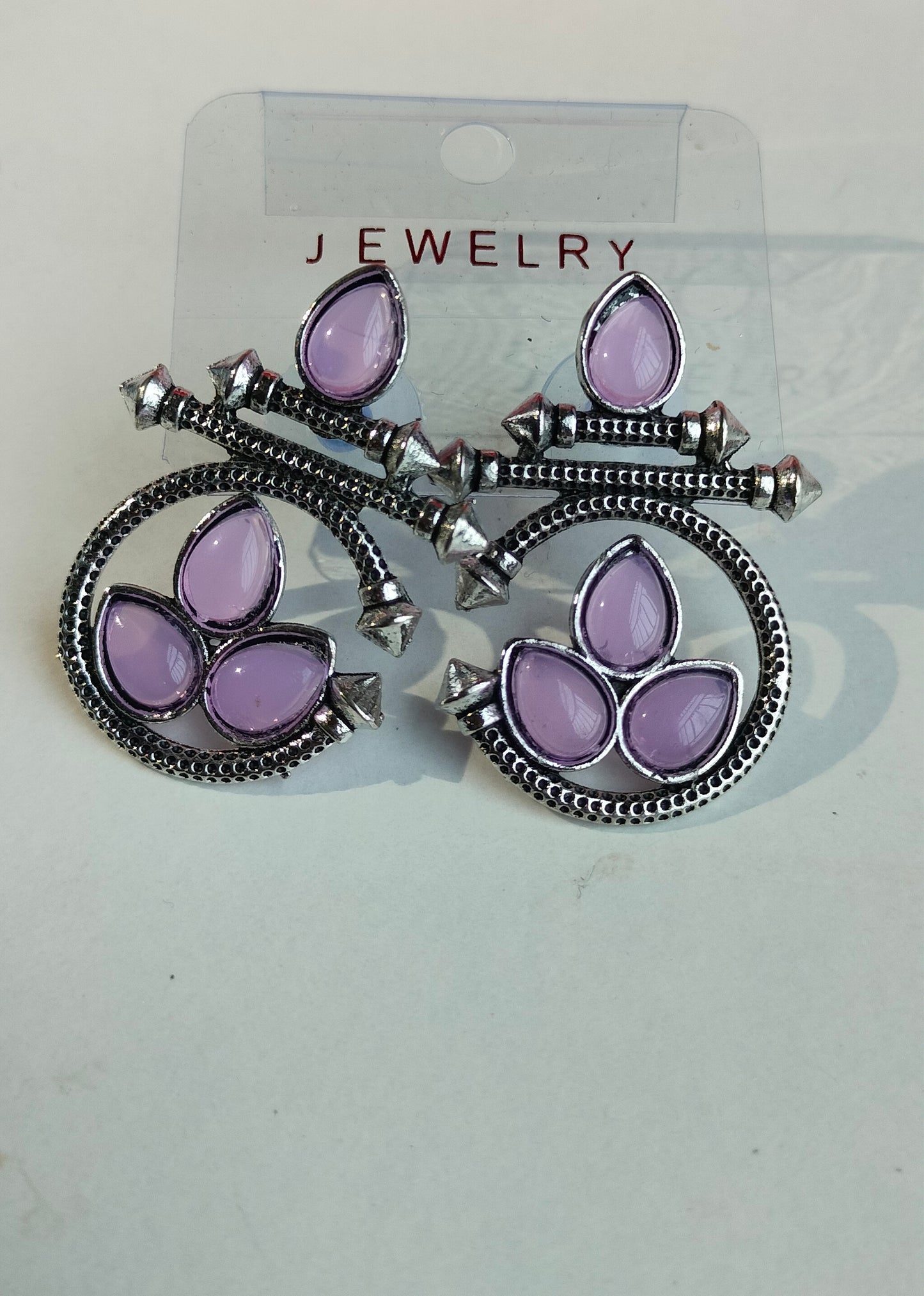 Designer Oxidised Silver Earrings with Purple Stones