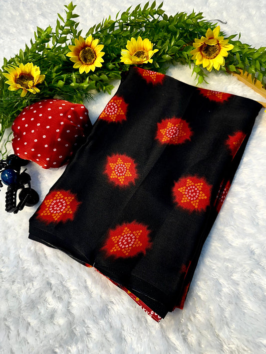 Premium Gajji Silk Black & Red Colored Saree – Semi Gajji Heavy Weave with Blouse