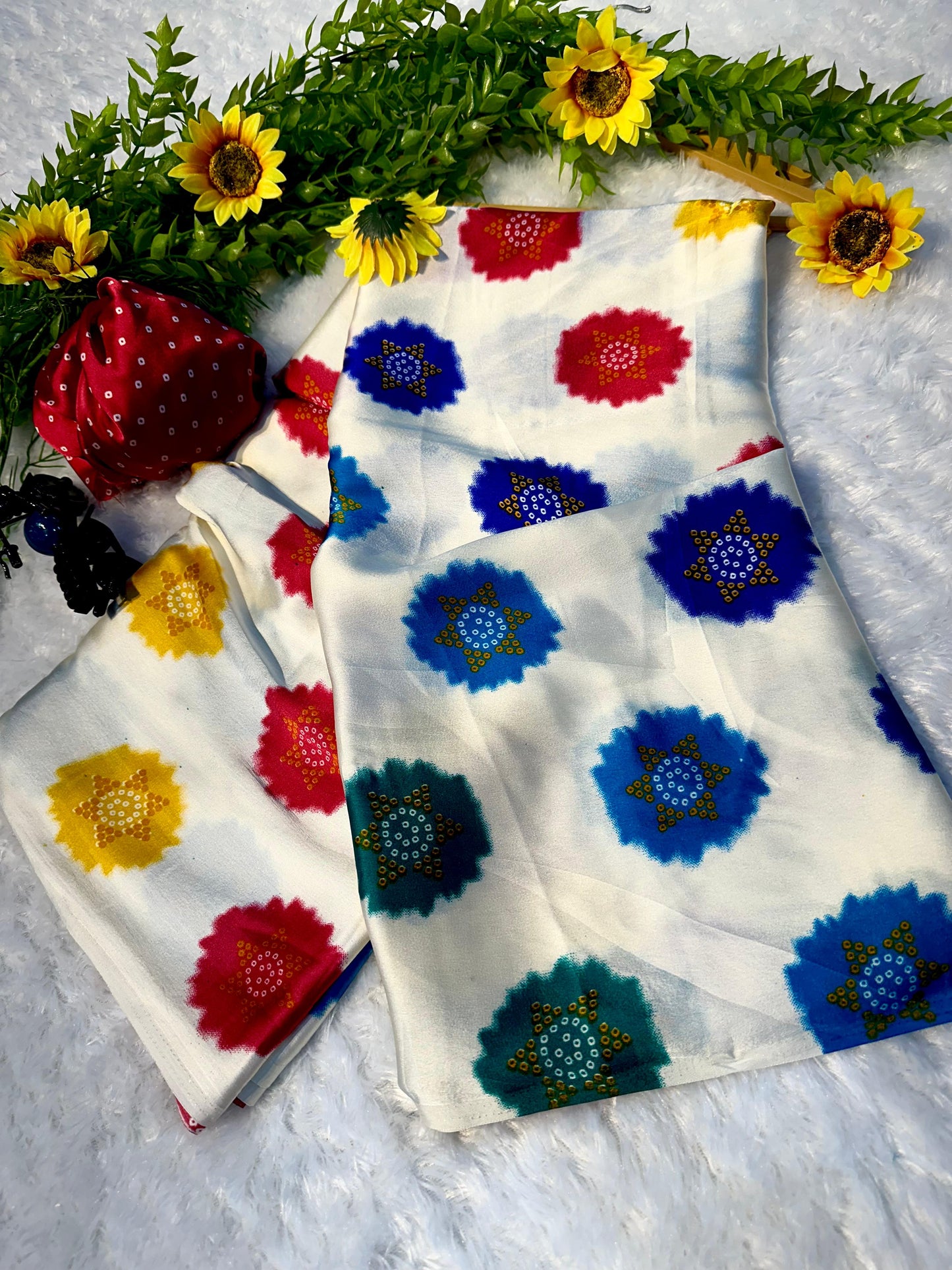 Premium Gajji Silk Red & White Colored Saree – Semi Gajji Heavy Weave with Blouse