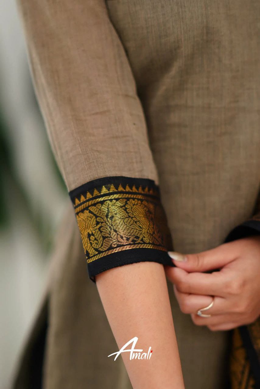 Beautiful Grey Colored South Cotton  Kurti-Leggings With Dupatta set