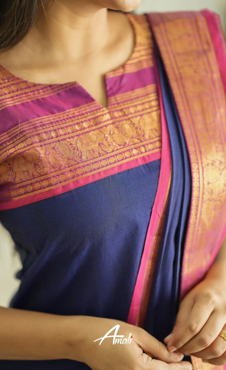 Beautiful Royal Blue Colored South Cotton  Kurti-Leggings With Dupatta set