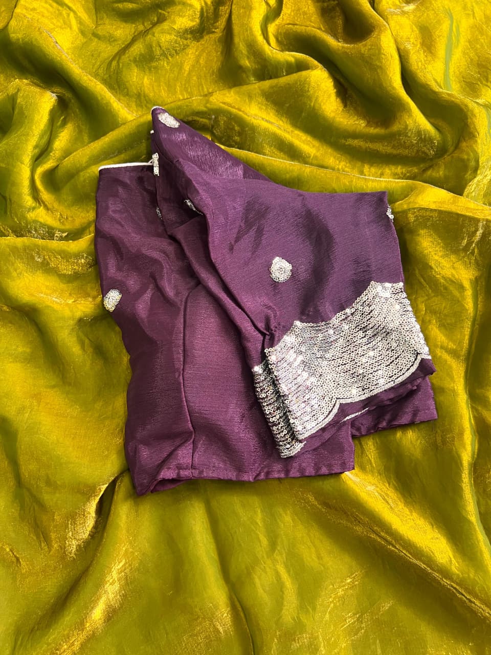 New Space Silk Purple Colored Saree With Full-Stitched Embroidery Blouse