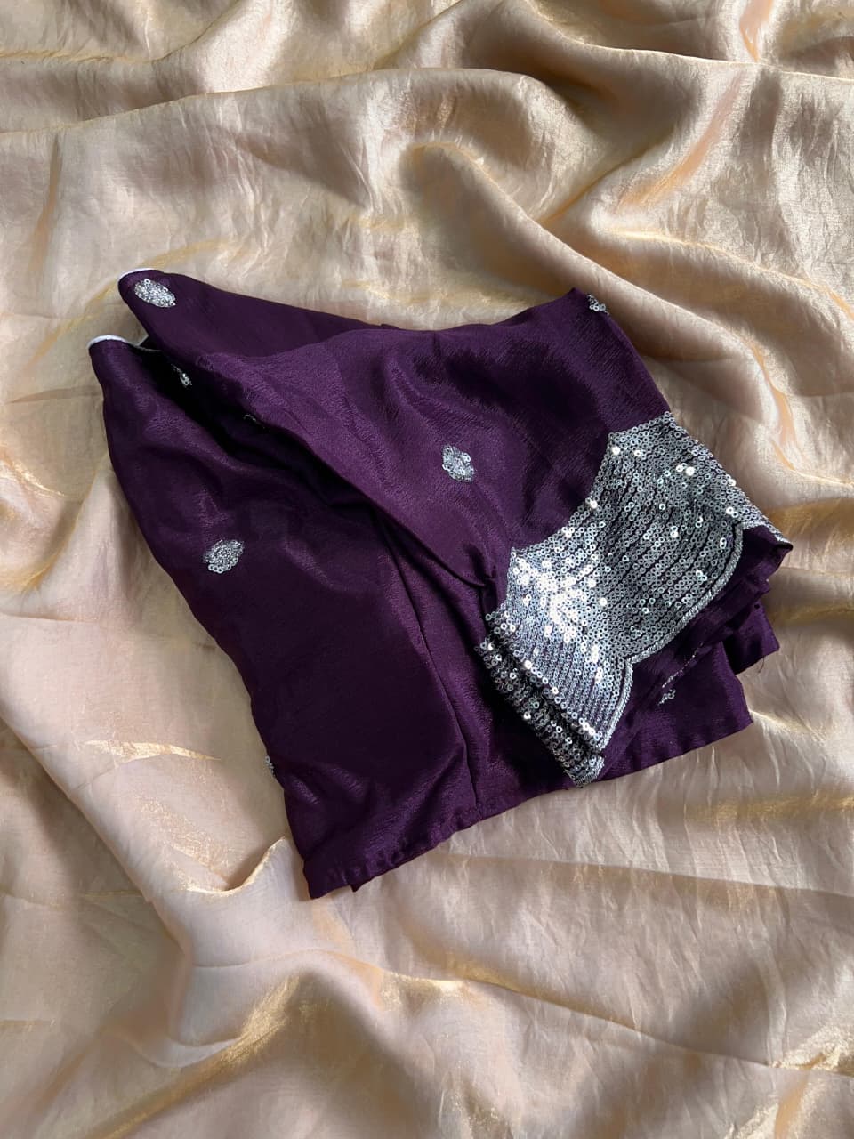 New Space Silk Purple Colored Saree With Full-Stitched Embroidery Blouse