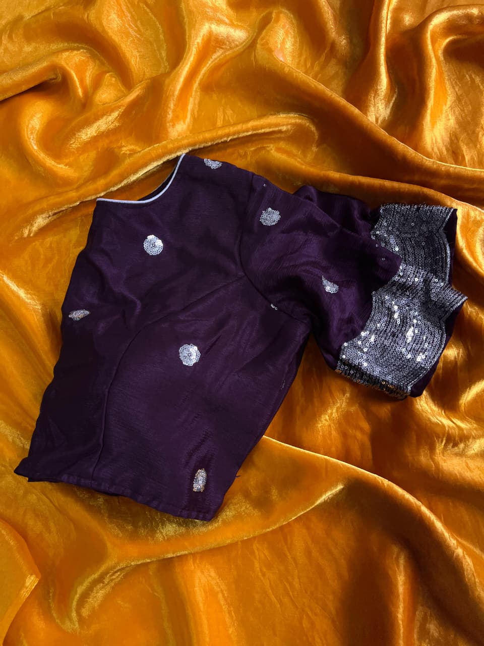 New Space Silk Purple Colored Saree With Full-Stitched Embroidery Blouse