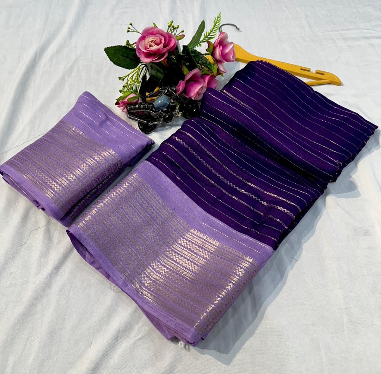 Beautiful Heavy Mysore Silk Purple Colored Saree