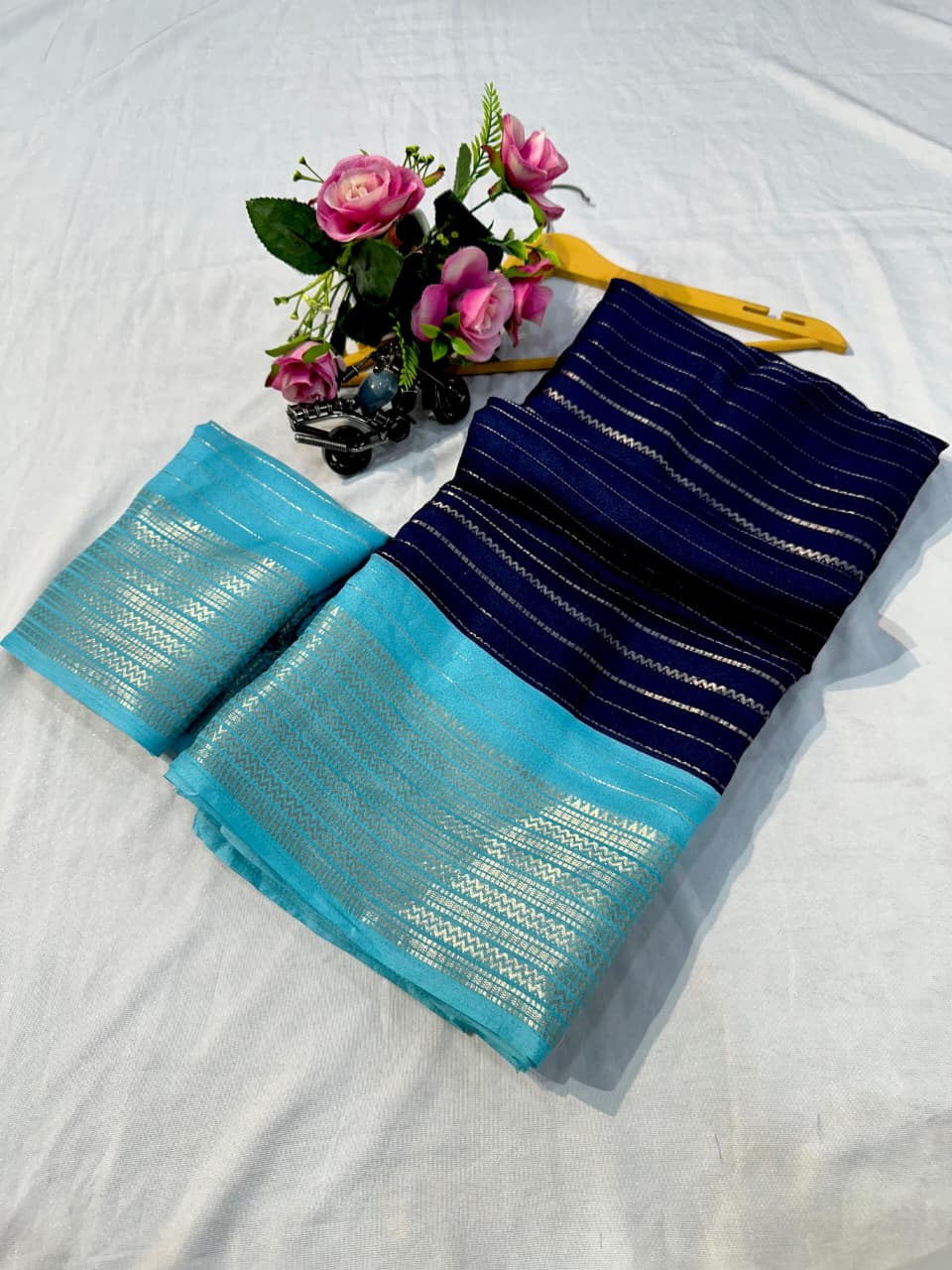 Beautiful Heavy Mysore Silk Blue Colored Saree