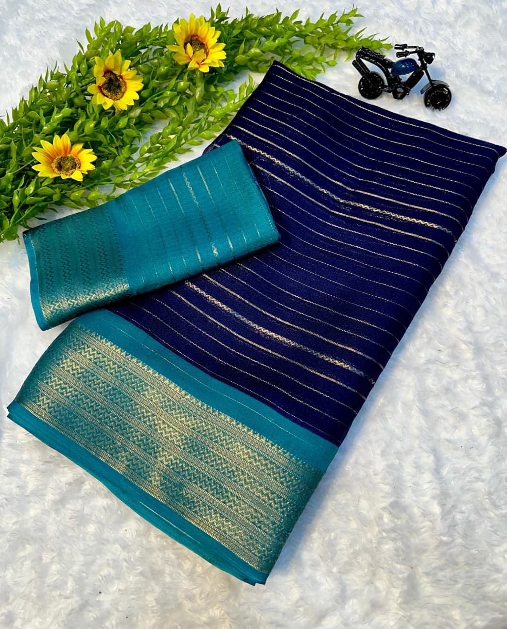 Beautiful Heavy Mysore Silk Blue Colored Saree