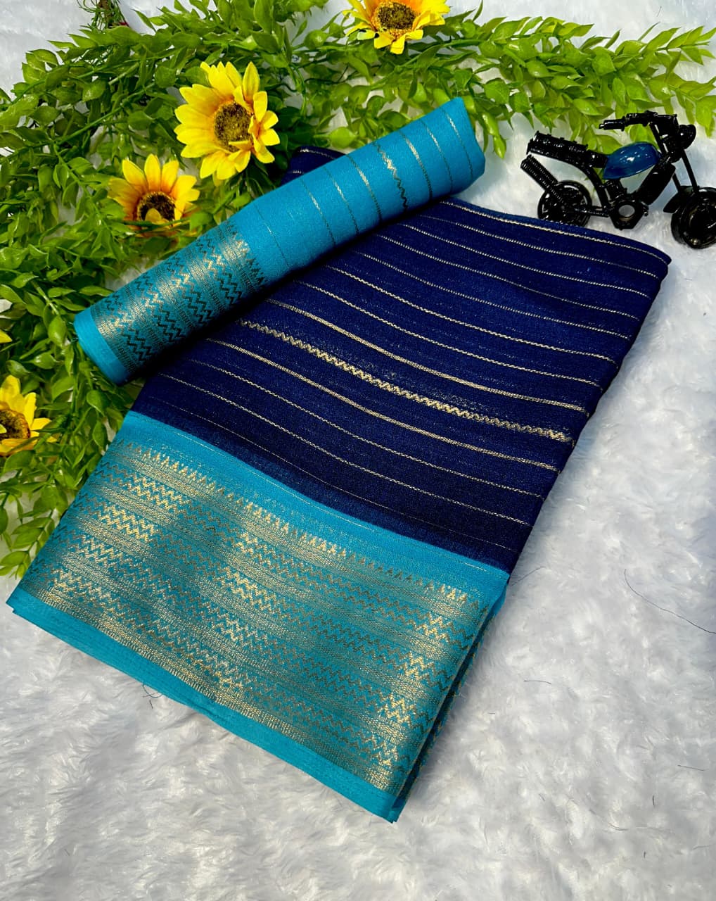 Beautiful Heavy Mysore Silk Blue Colored Saree