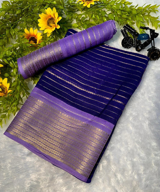 Beautiful Heavy Mysore Silk Purple Colored Saree