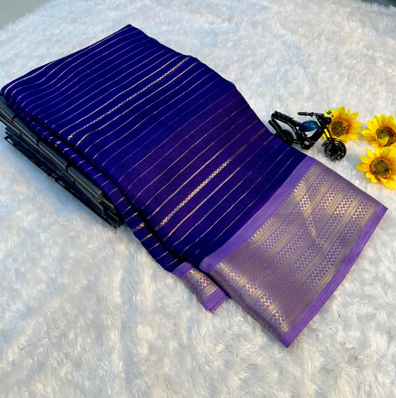 Beautiful Heavy Mysore Silk Purple Colored Saree