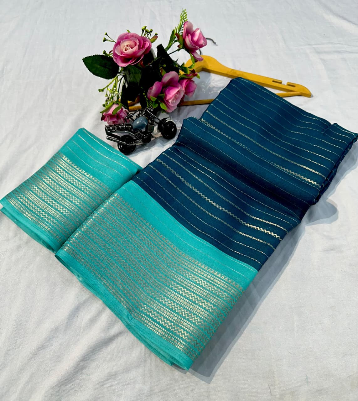 Beautiful Heavy Mysore Silk Blue Colored Saree