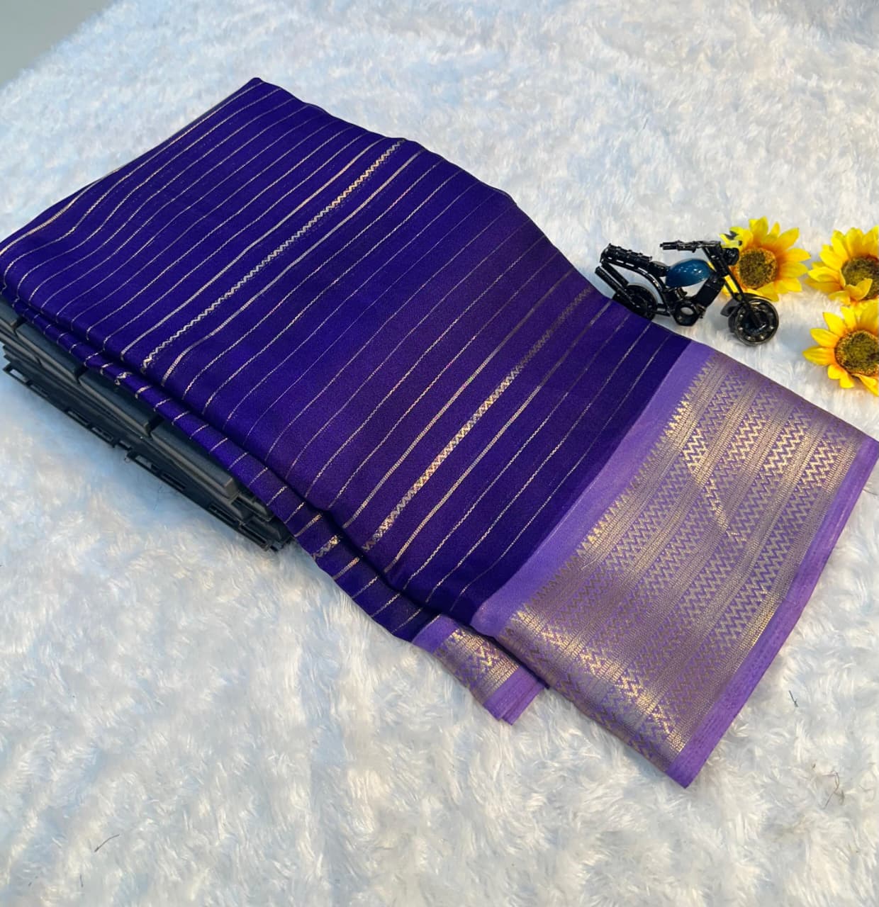 Beautiful Heavy Mysore Silk Purple Colored Saree