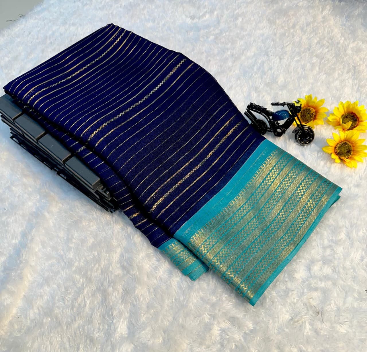 Beautiful Heavy Mysore Silk Blue Colored Saree