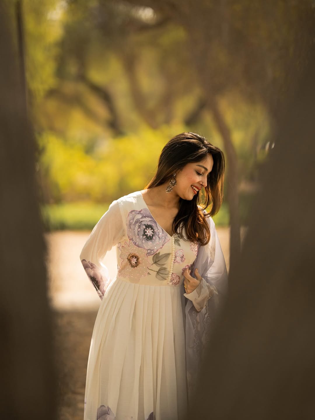 Premium White Colored Organza Digital Floral Print Salwar Kameez with Embroidered Dupatta