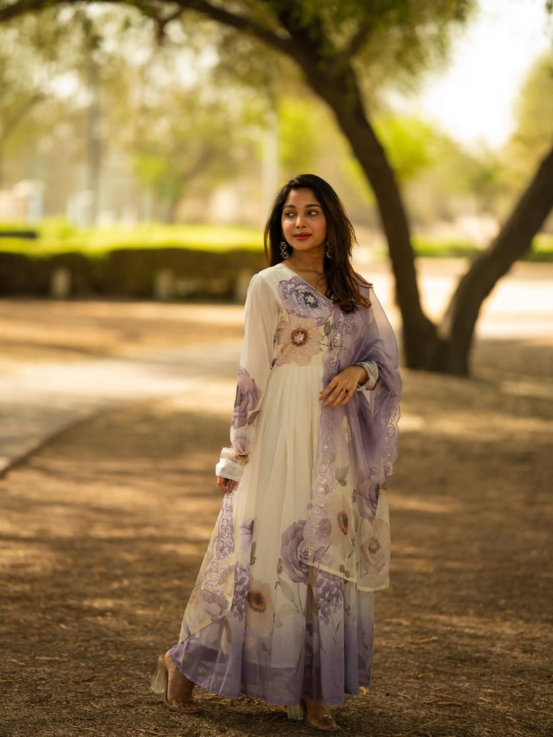 Premium White Colored Organza Digital Floral Print Salwar Kameez with Embroidered Dupatta