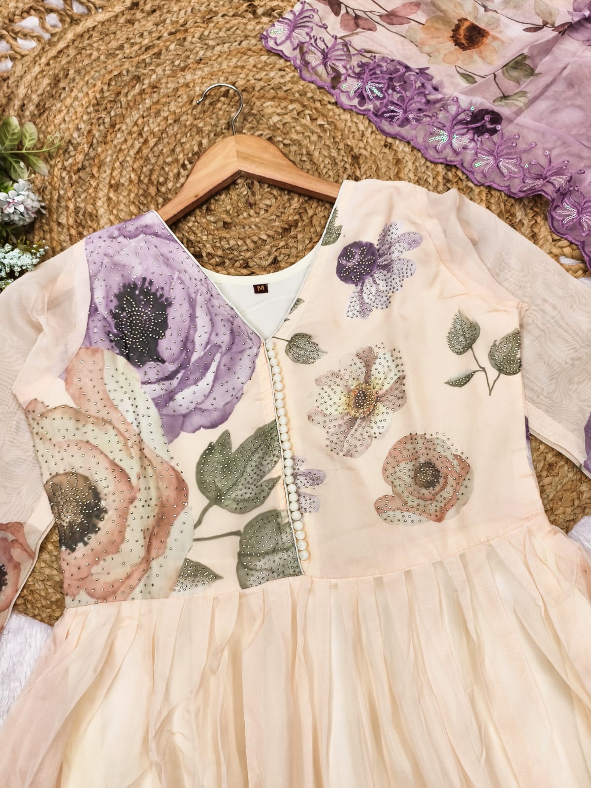 Premium White Colored Organza Digital Floral Print Salwar Kameez with Embroidered Dupatta